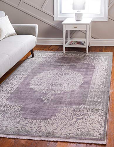 5'1 x 8' Rectangle Area Rug - Purple & Gray Modern Vintage Style
