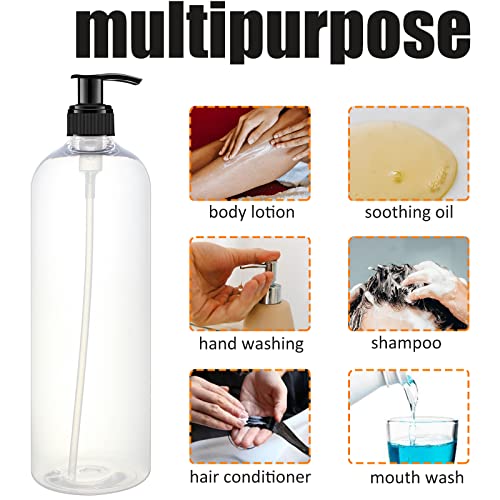32oz 6 Pack Shampoo & Conditioner Dispenser Bottles with Pump - Clear Plastic