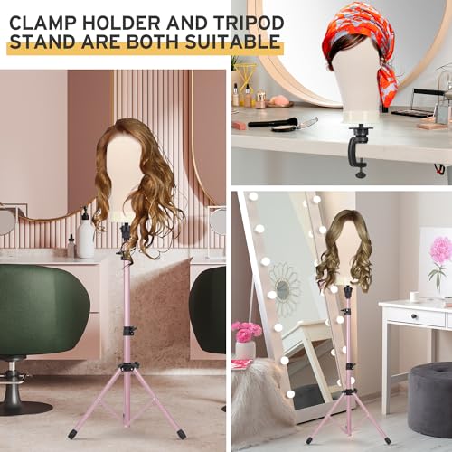 Reinforced Wig Mannequin Stand with Head Set - Rose Golden, 51.48 Inch
