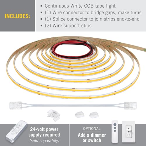 LED Strip Light Tape 24V White COB 3000K 442 Lumens/Ft 10M Soft White
