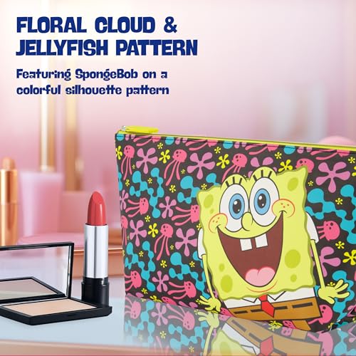 Concept One SpongeBob SquarePants Travel Makeup Bag, Trapezoid Cosmetic Organizer Pouch for Women, Multi