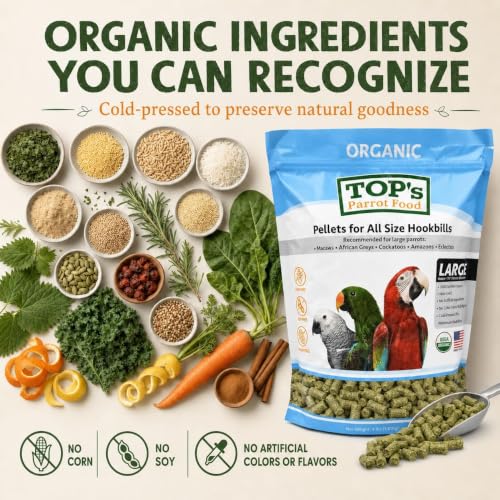 Parrot Pellets 10 lb - USDA Organic Certified Bird Food for Large & Medium Hookbills - Natural, Non-GMO