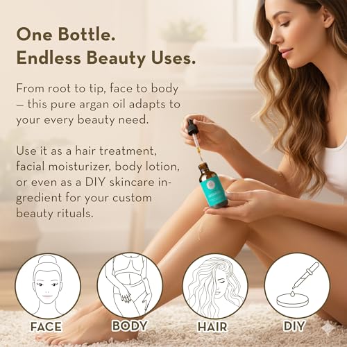 Pure Body Naturals 4 Fl Oz Argan Oil for Skin, Face & Hair — Pack of 2, Cold-Pressed, Non-Greasy