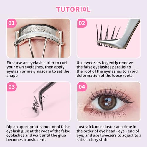 Elyzza Idol Lash Extension Kit 10-12mm Cluster Lashes With Thin Lash Band C+ Curl Natural Look False Eyelash Clusters With Bottom Lashes Faux Lash Clusters Extensions For DIY Individual Lashes at Home