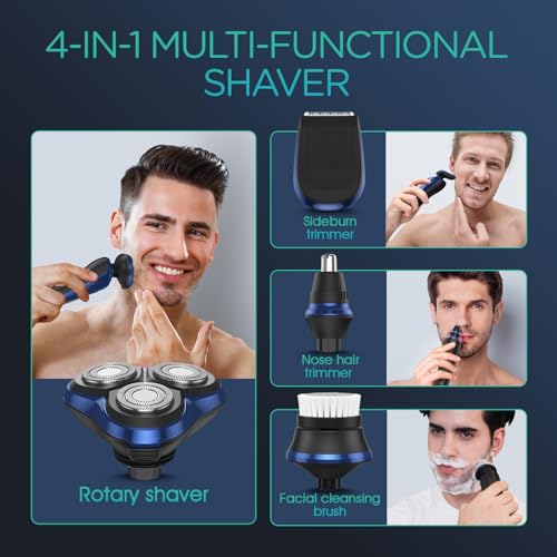 VOYOR Electric Razor for Men Cordless Shavers for Shaving with face sideburn Nose Ear Hair ?Rechargeable Wet Dry Waterproof TX410 New (New Version-Blue)
