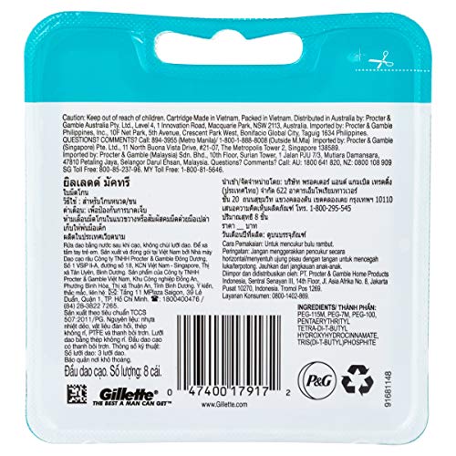 Gillette Mach 3 Razor Refill Cartridges 8 Count - Pack of 8