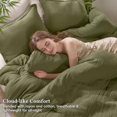 King Size Olive Green Cooling Muslin Comforter Set - Ultra-Soft Breathable Bedding