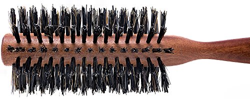 Large Round Boar Bristle Hair Brush for Styling and Volume - Wooden Handle, 2.25 Inch