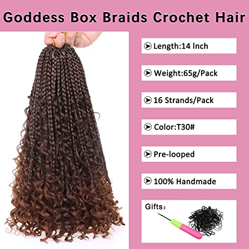 14 Inch Goddess Box Braids Crochet Hair T30 - Boho Style, 8 Packs