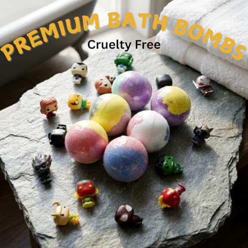 EvolutionUSA Black Epic Superhero Bath Bombs Set with Surprise Toys - 6 Large Organic Kids Bath Balls