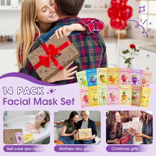 70 Pack Collagen Hydrating Face Masks with Fruit Variations - Skincare Set for Women & Teens