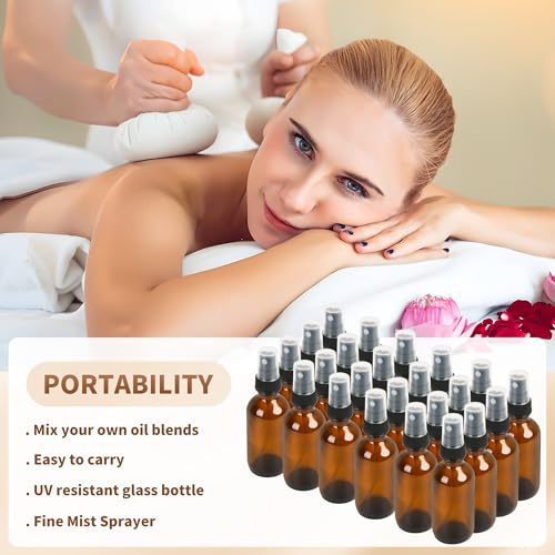 2oz Amber Glass Spray Bottle with Fine Mist Sprayer - Essential Oils & Travel