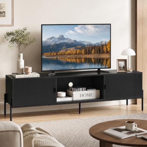 58-Inch TV Stand for 55-65 Inch TVs - Black Media Console with Metal Legs