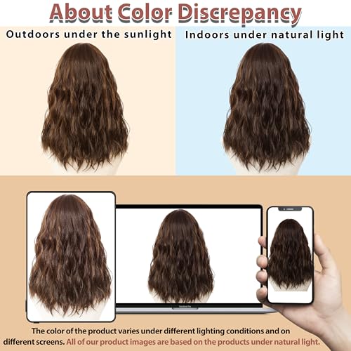 Dark Brown Highlight Wigs for Women 18 Inch Wavy Synthetic Wig - Middle Part - Variation of THIS listing