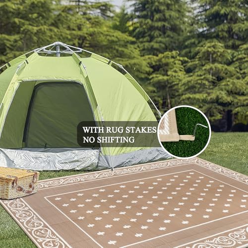 Pauwer 10x14 Waterproof Reversible Outdoor Rug Beige Patio Carpet