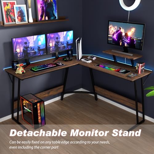L-Shaped Corner Desk Brown Z-Shaped Design Computer Desk