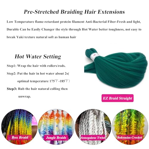 Pre Stretched Green Teal Knotless Braiding Hair 26 Inch - 8 Pack