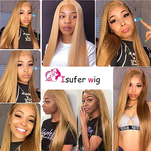 Isufer 10 Inch Honey Blonde Closure 4x4 Swiss Lace Pre Plucked Baby Hair Brazilian Virgin Straight HD Lace