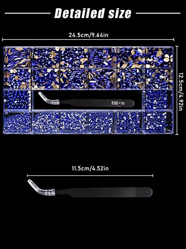 EBANKU Blue Nail Gems Rhinestones Kit 3100pcs for Nail Art & Crafts - Variation B