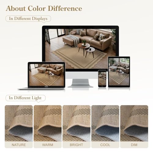 4x6 Outdoor Washable Jute Area Rug with Non-Slip Back - Tan Geometric Indoor Outdoor Mat