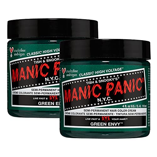 MANIC PANIC Classic Green Envy Semi Permanent Hair Color - Emerald Green Hair Dye for Women & Men That Lasts 4-6 Weeks - Vegan, Ammonia & Cruelty-Free - Create & Mix Custom Shades (4oz / 2pk)