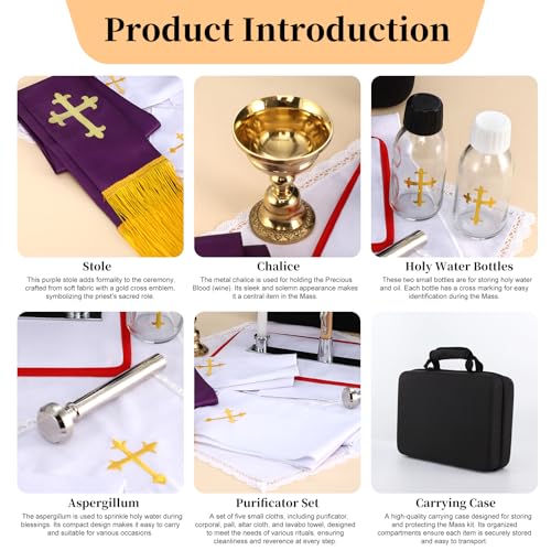 Catholic Travel Mass Kit with Chalice, Candles, Crucifix & Linen - Portable Religious Supplies