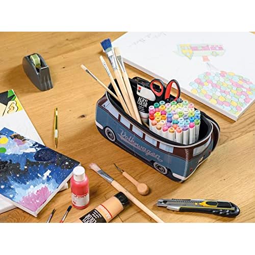 BRISA VW Collection - Volkswagen Neoprene Universal Makeup Cosmetics Toiletry Travel Pharmacy Bag in T1 Bus Design (Petrol/Brown) (Small (9.1 x 4.3 x 3.1 inches))