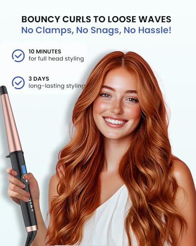 Dual Voltage Tapered Curling Wand 0.75-1.25 Inch for Travel, Ceramic Hair Iron with Glove