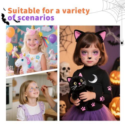 Professional Face Painting Kit, Water-Based Non-Toxic Makeup Set with Stencils, Gems, Brushes for Halloween, Carnival, Parties, School Events, Festivals (42 Colors)
