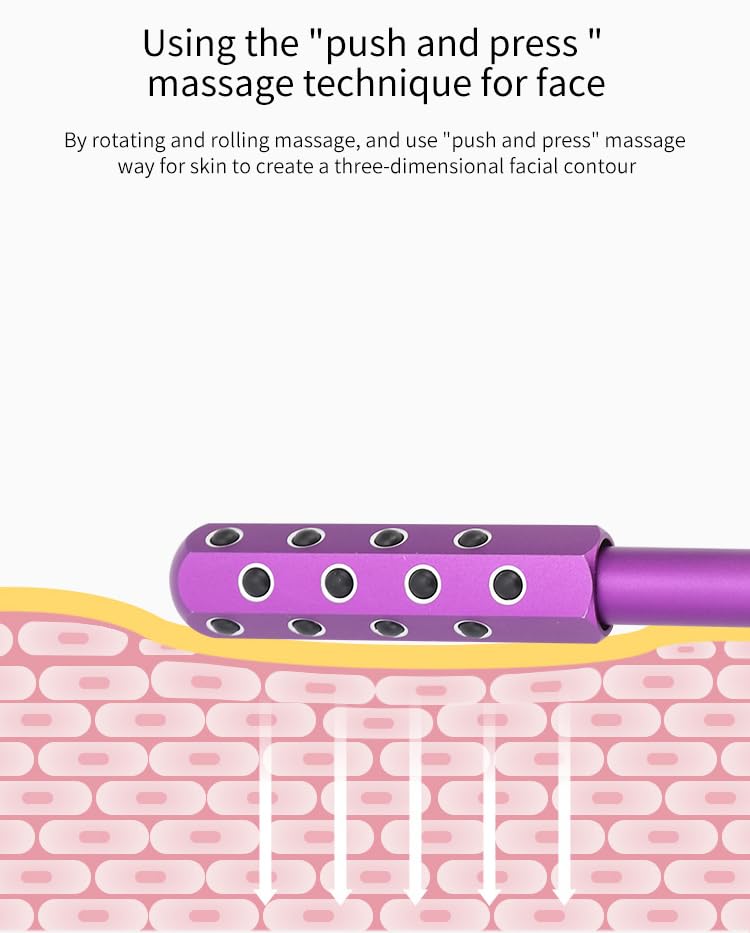 Purple Facial Roller - Uplift Massaging Beauty Tool with 24 Germanium Stones, Portable 7.6" for Face, Eye, Neck, Chin - Variation of THIS listing
