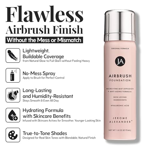 Magic Minerals AirBrush Foundation System by Jerome Alexander - Complete 5pc Spray Makeup Set with Foundation, Primer, and Setting/Finishing Spray - for Smooth, Radiant Skin (Light Medium)
