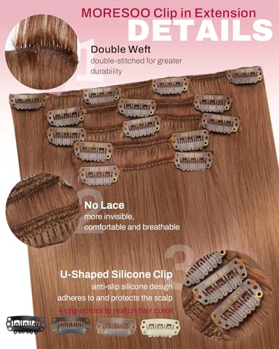 Moresoo Copper Clip-in Hair Extensions 10 Inch Short Straight Auburn Rose Copper #330