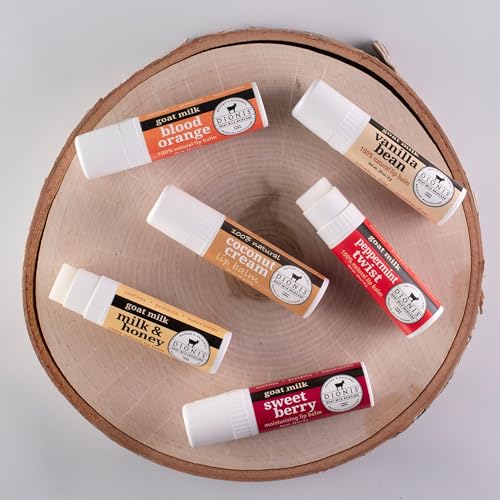 Dionis Goat Milk 6 Pc Lip Balm Ornament - Vanilla, Coconut, Milk & Honey, Berry, Peppermint & Blood Orange Scented Chapstick - Shea Butter & Coconut Oil, Protect & Restore Lips 0.28oz
