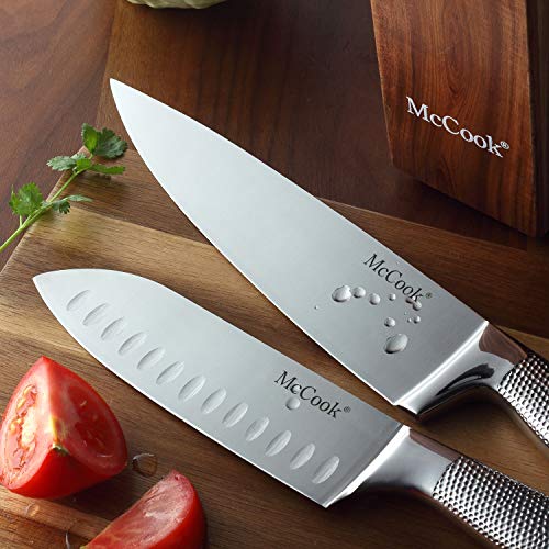 McCook 17-Piece Knife Set with Built-in Sharpener, Stainless Steel & Acacia Block