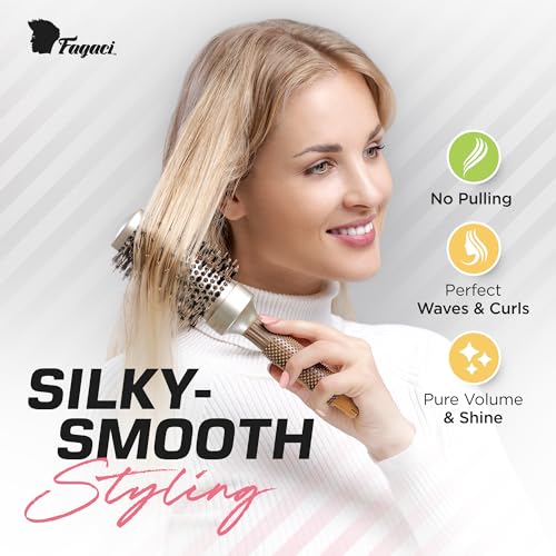 Fagaci 43mm (1.7 Inch) Professional Round Ceramic Boar Bristle Hair Brush with Ionic Nano Technology & Clips