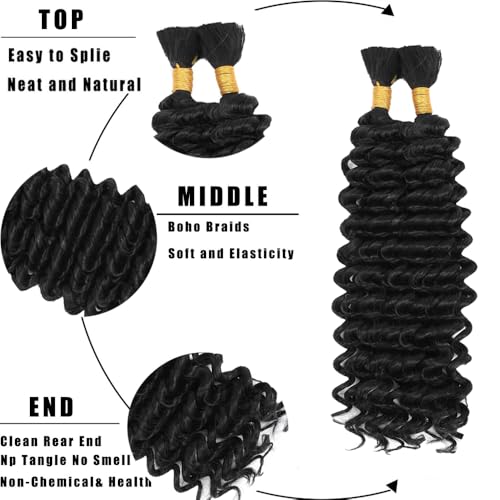 HuxoWax 1B Boho Braiding Hair - Pre-Stretched Natural Black Human Hair 24 Inch