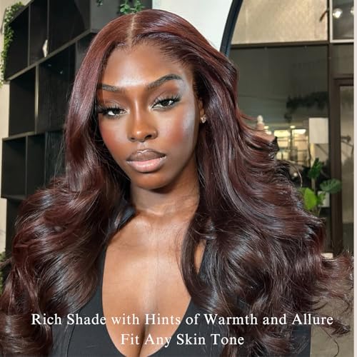ALHER Chocolate Brown 14-Inch 13x4 HD Lace Frontal Closure Human Hair Body Wave, Pre-Plucked with Baby Hair