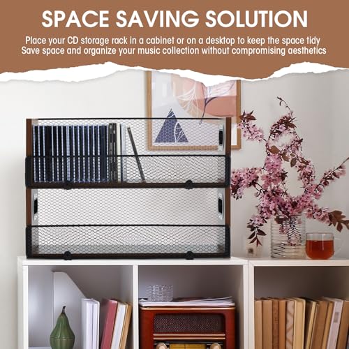 Geelin 4-Pack Wooden CD Storage Box with Metal Mesh Door - Retro Music Organizer