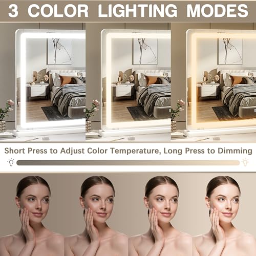 Large 32x22 Inch Lighted Vanity Mirror with Dimmable LED, Touch Control & USB - White