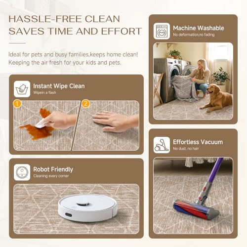 HUGEAR 6x9 Brown Washable Area Rug for Living Room - Non-Slip, Easy Clean
