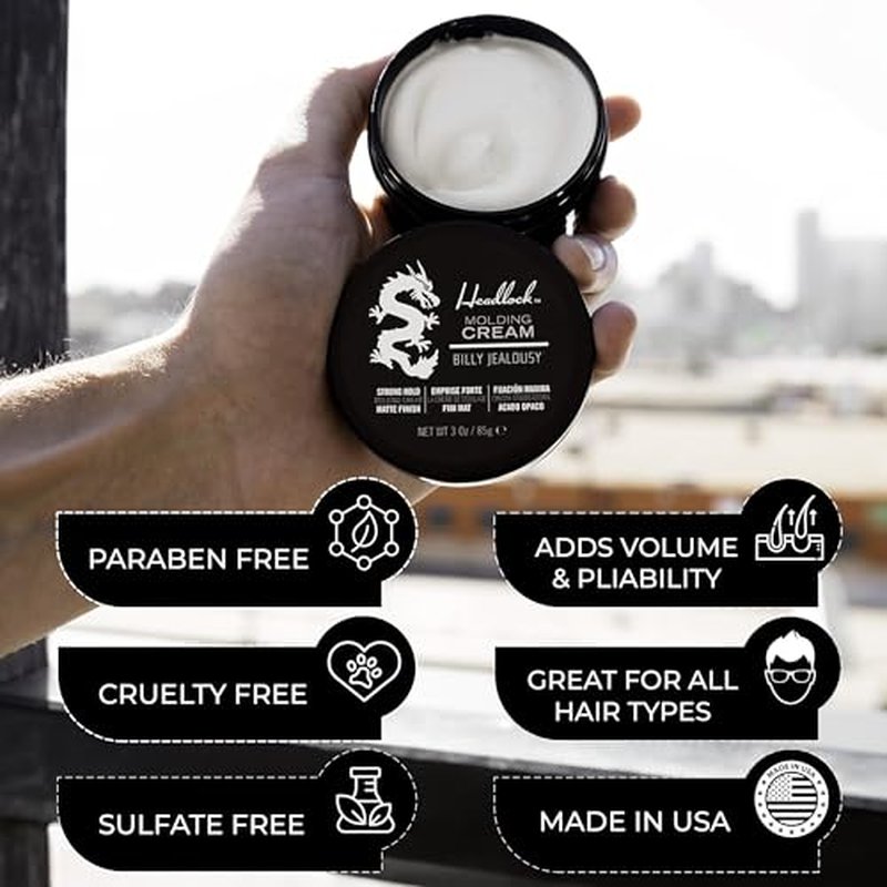 Billy Jealousy Headlock Hair Molding Cream, Hair Styling Cream for Men with Strong All-Day Hold, Natural Matte Finish Styling Agent for All Lengths, 3 Ounce