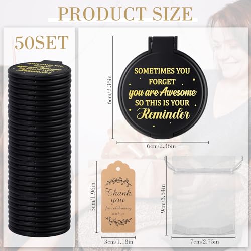 Geetery Black Compact Mirror Set for Women - 50 Pcs Gift Bulk with Organza Bags & Thank You Cards