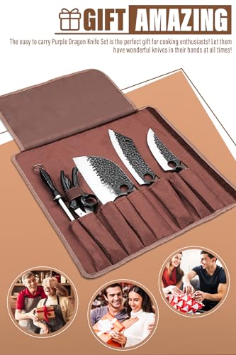 Purple Dragon 9-Piece Chef Knife & Butcher Knife Set with Carry Bag - High Carbon Steel, Full Tang, Portable Kitchen Cutlery