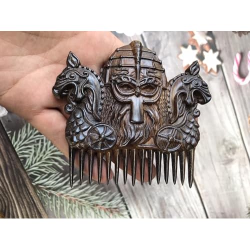 Handicraftviet Hand-Carved Wooden Comb, Wooden Viking Comb for Men's Hair, Beard, and Mustache, Great Gift - Natural Wood