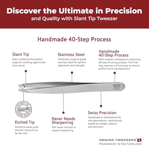 Regine Switzerland Silver Slant Tip Precision Eyebrow Tweezers - Professional Quality