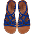 Royal Blue Woven Women's Flat Sandals - Boho Strappy Rope Beach Shoes, Summer Casual Flats for Teen Girls