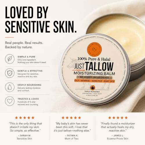 Hearthical Unscented 70g Halal Grass-Fed Beef Tallow Face Moisturizer - Organic & Pure