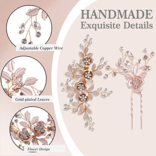 4 Pieces Bridal Rose Gold Hair Accessories Set for Weddings & Bridesmaids