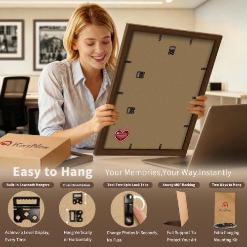 Brown Solid Wood 24x36 Poster Frame Set of 4 - Gallery Wall Hanging