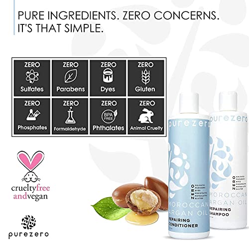 Purezero Moroccan Argan Oil Shampoo & Conditioner Set 20 Fl Oz Pack of 2 - Repair Damaged Hair & Fight Dandruff